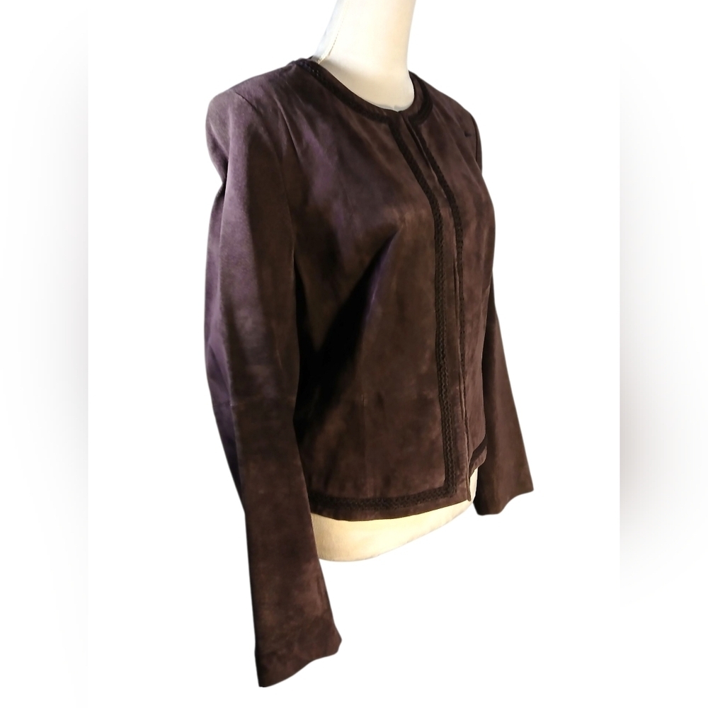Kate Hill Suede Plum Petite Jacket With Decorative Binding Size 14P - Picture 3 of 7